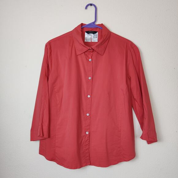 Weekend Max Mara 3/4 Sleeve Cotton Poplin Button Up Blouse 42 Coral Pink - Picture 1 of 12
